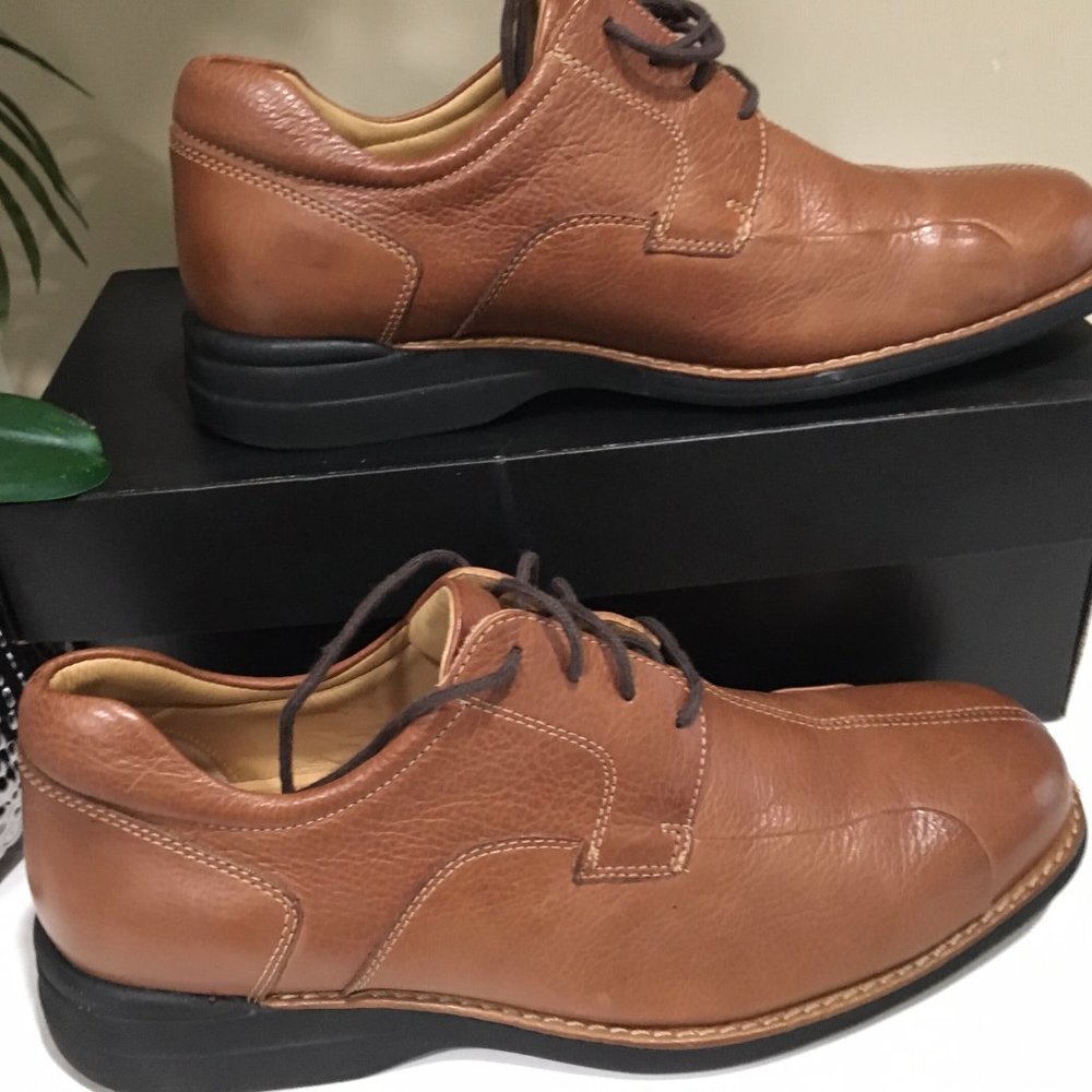 Johnston Murphy Shuler Bicycle-Toe Leather Oxford Shoes TAN Mens Size 10.5W